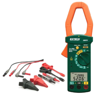 Extech 380976-K-NIST Kit de pinza amperimétrica de potencia de CA monofásica-trifásica de 1000 A con NIST