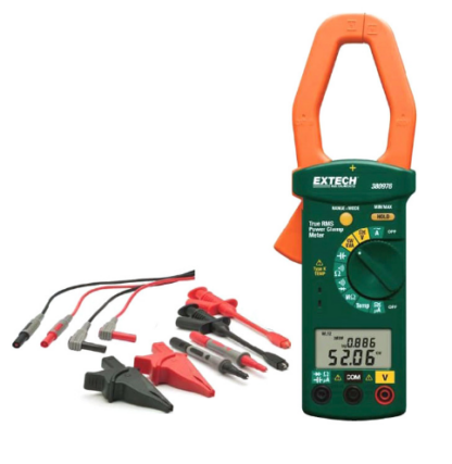 Extech 380976-K-NIST Kit de pinza amperimétrica de potencia de CA monofásica-trifásica de 1000 A con NIST