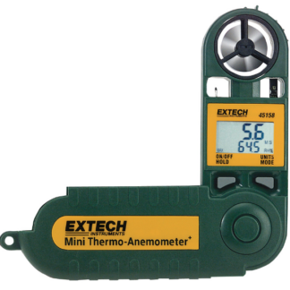 Extech 45158 Anemómetro, HR-Temp, Dew Pont, Windchill, Compacto, Resistente al agua, Retención de datos, CFM