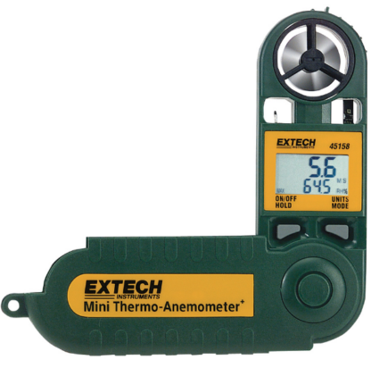 Extech 45158 Anemómetro, HR-Temp, Dew Pont, Windchill, Compacto, Resistente al agua, Retención de datos, CFM